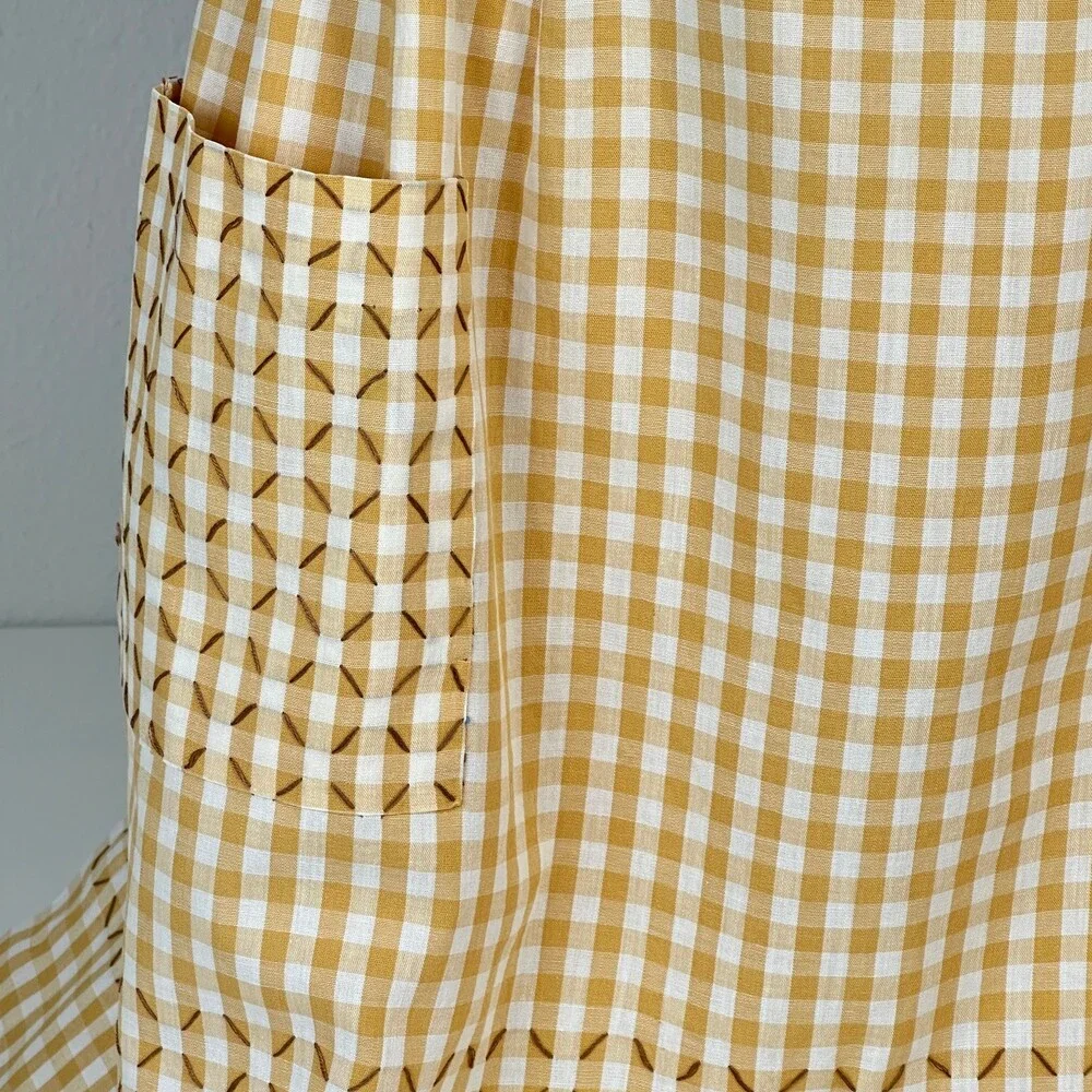 Vintage Tan & White Gingham Handmade Half-Apron 1950s